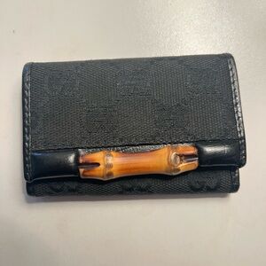 GUCCI Black Canvas Key Cles with Bamboo Accent